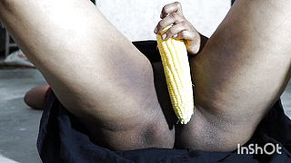 stepmom plays with corn when she horny